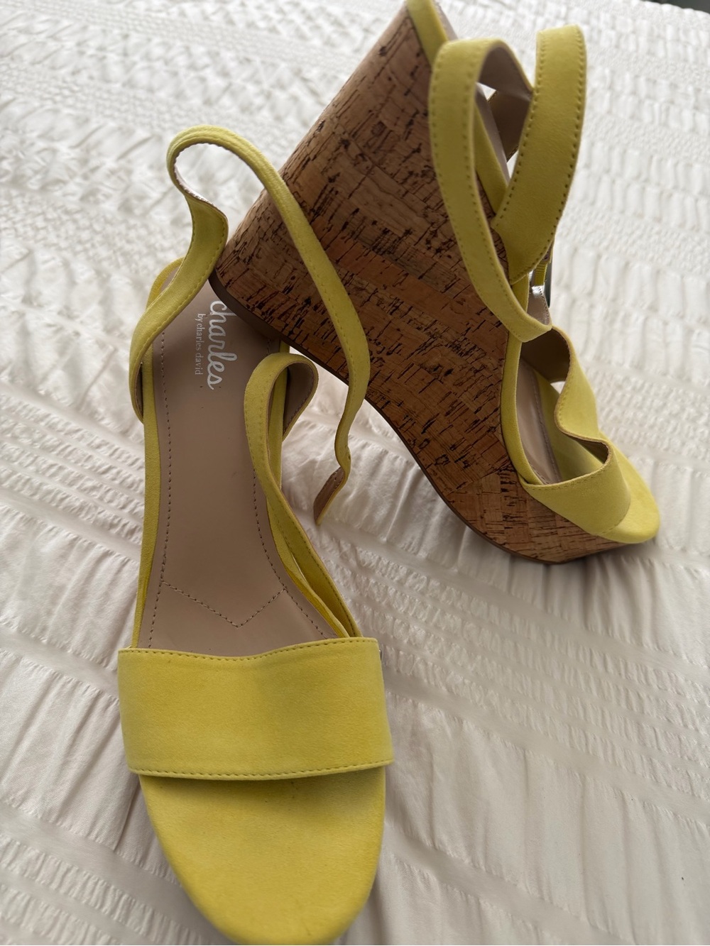 Charles by Charles David Yellow Cork Wedge Sandals size 9.5 Never Worn